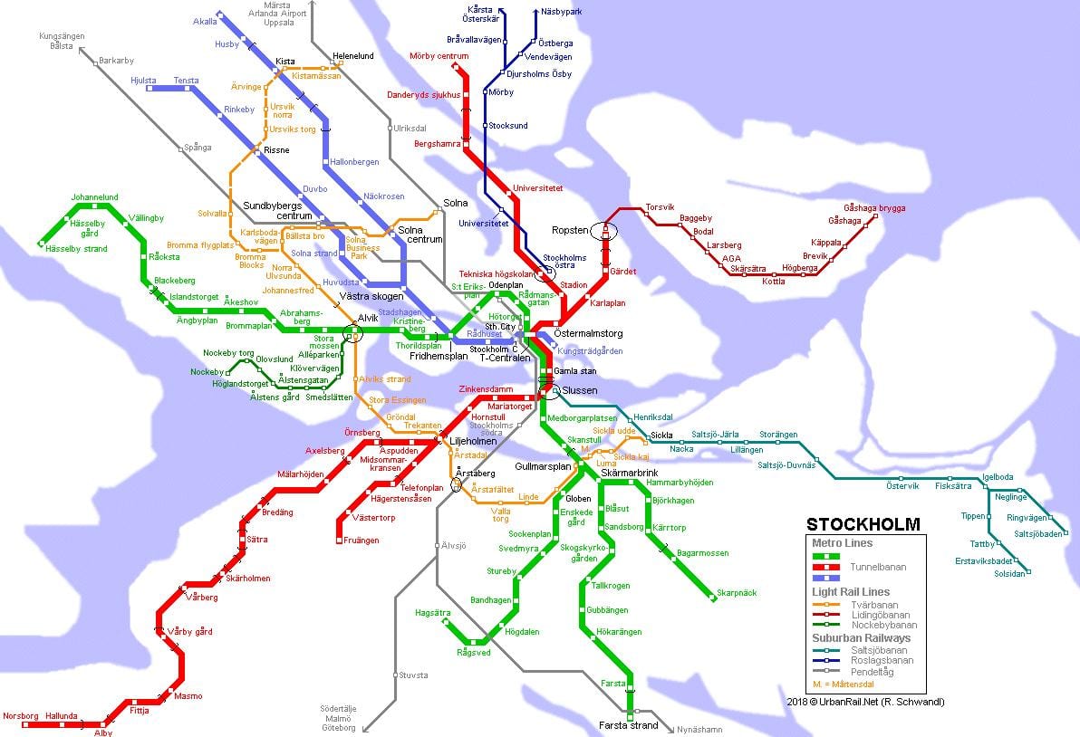 সুইডেন tunnelbana মানচিত্র